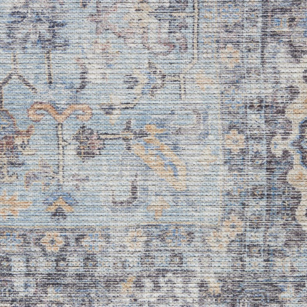 9' X 12' Blue and Gray Floral Medallion Power Loom Distressed Washable Area Rug
