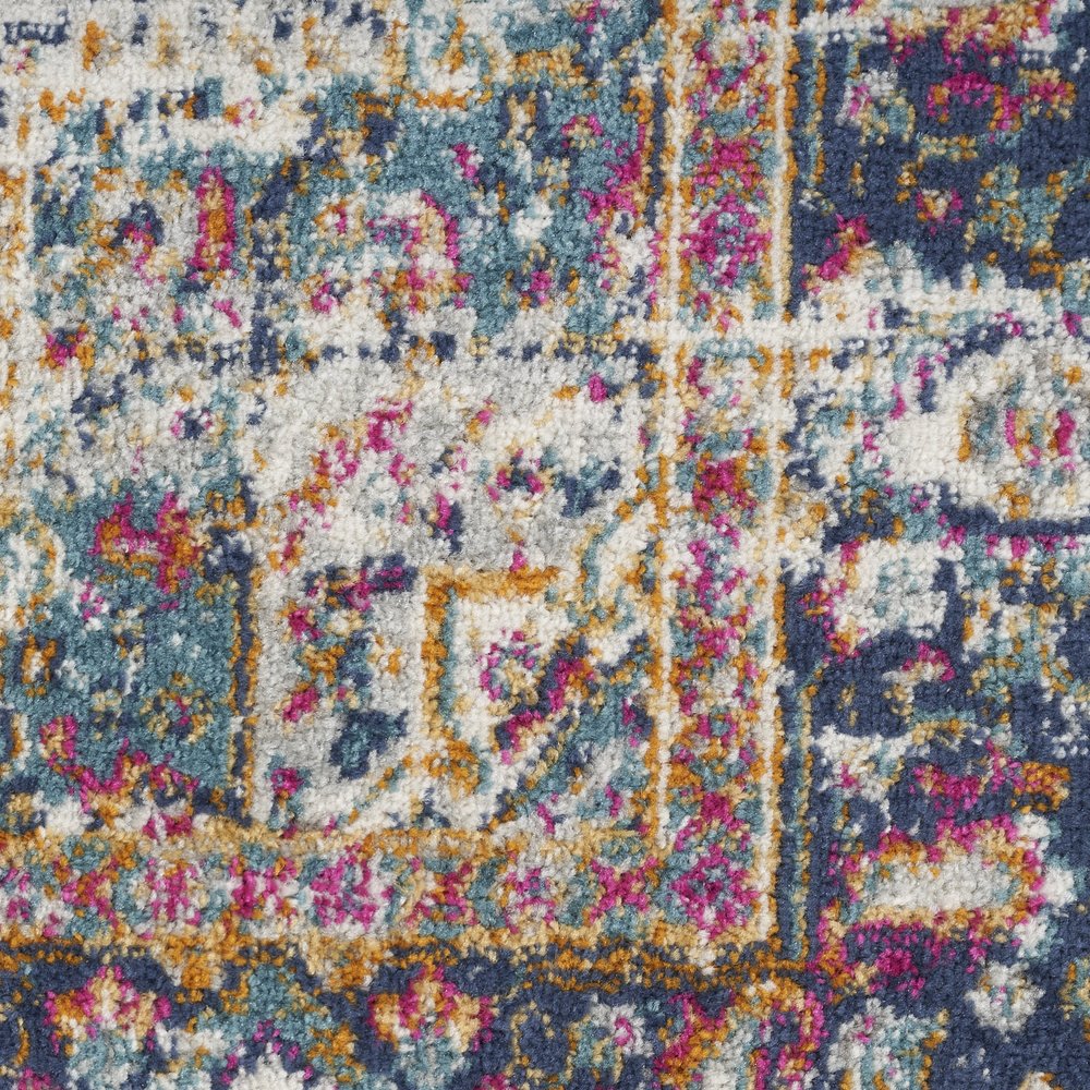 10' Blue And Ivory Oriental Distressed Runner Rug