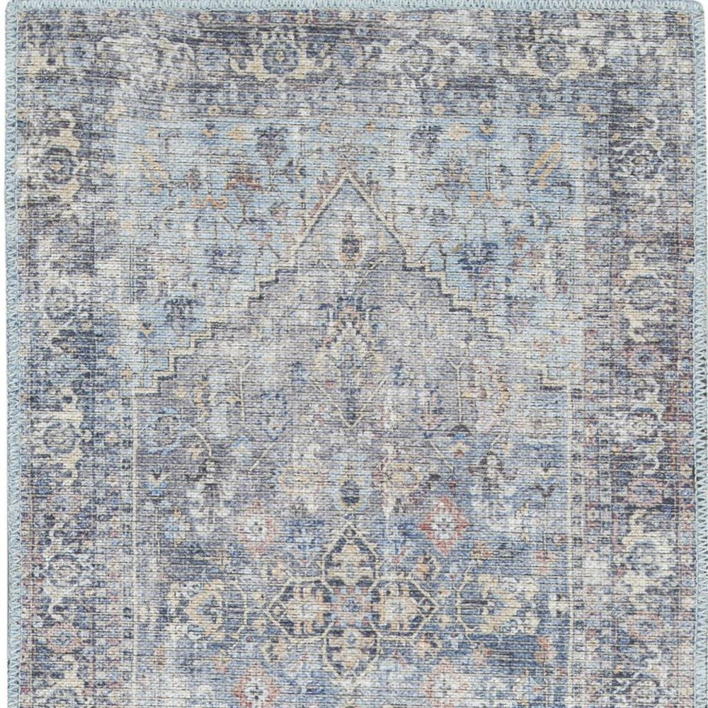 10' Gray Floral Power Loom Distressed Washable Runner Rug