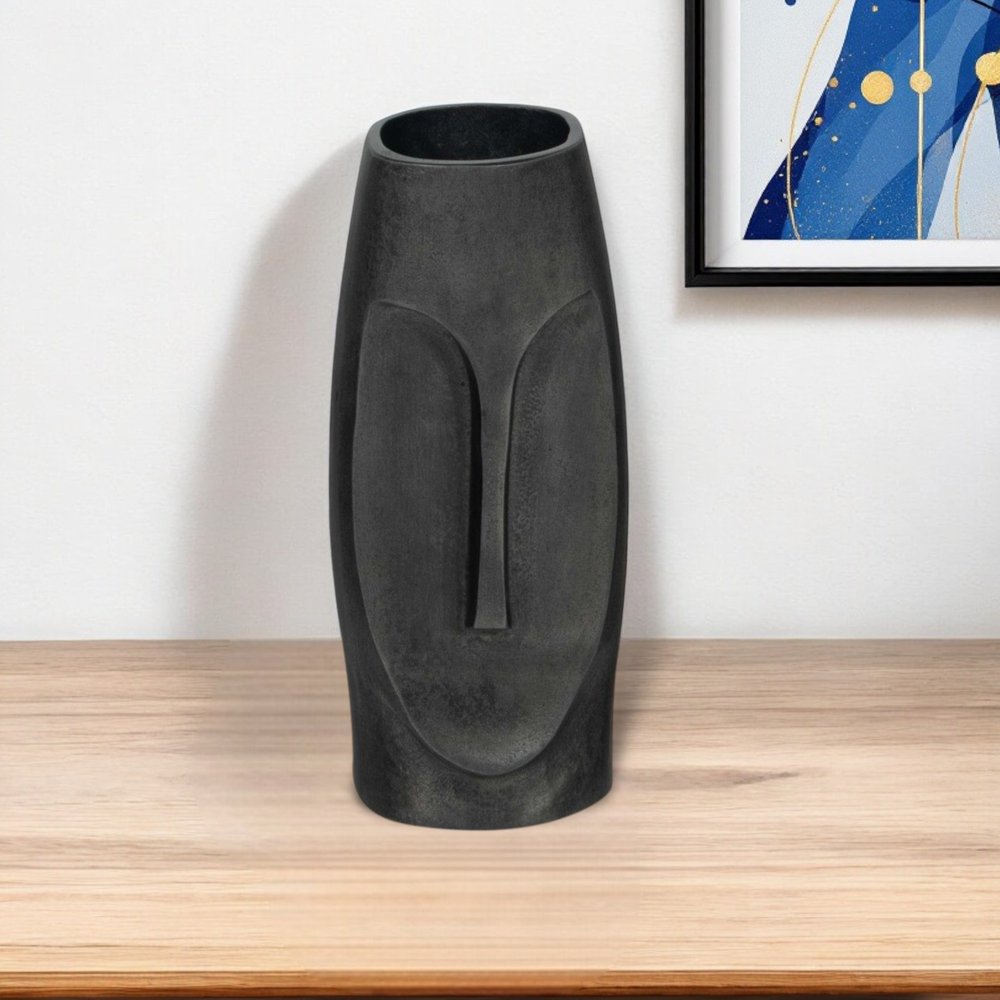 10" Gray Face Aluminum Table Vase With Sculptural Details