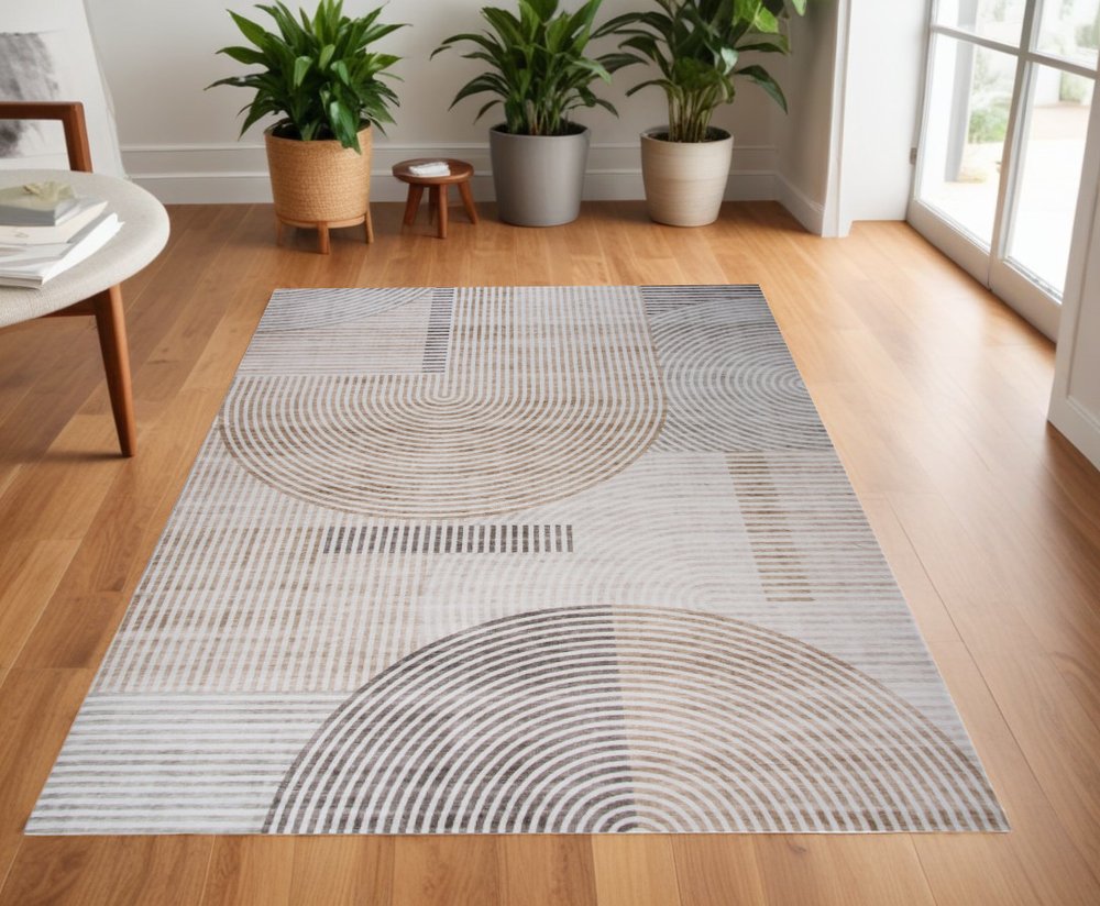 4' X 6' Beige and Brown Abstract Distressed Area Rug