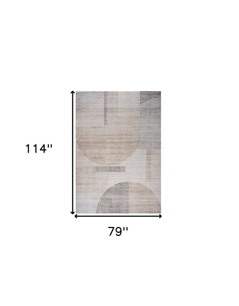 7' X 10' Beige and Brown Abstract Distressed Area Rug