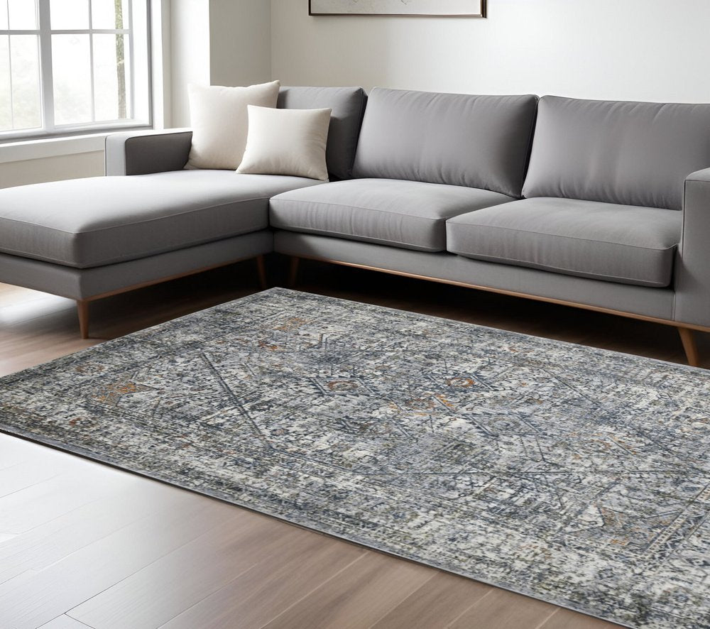 9' X 12' Ivory Gray And Rust Oriental Area Rug