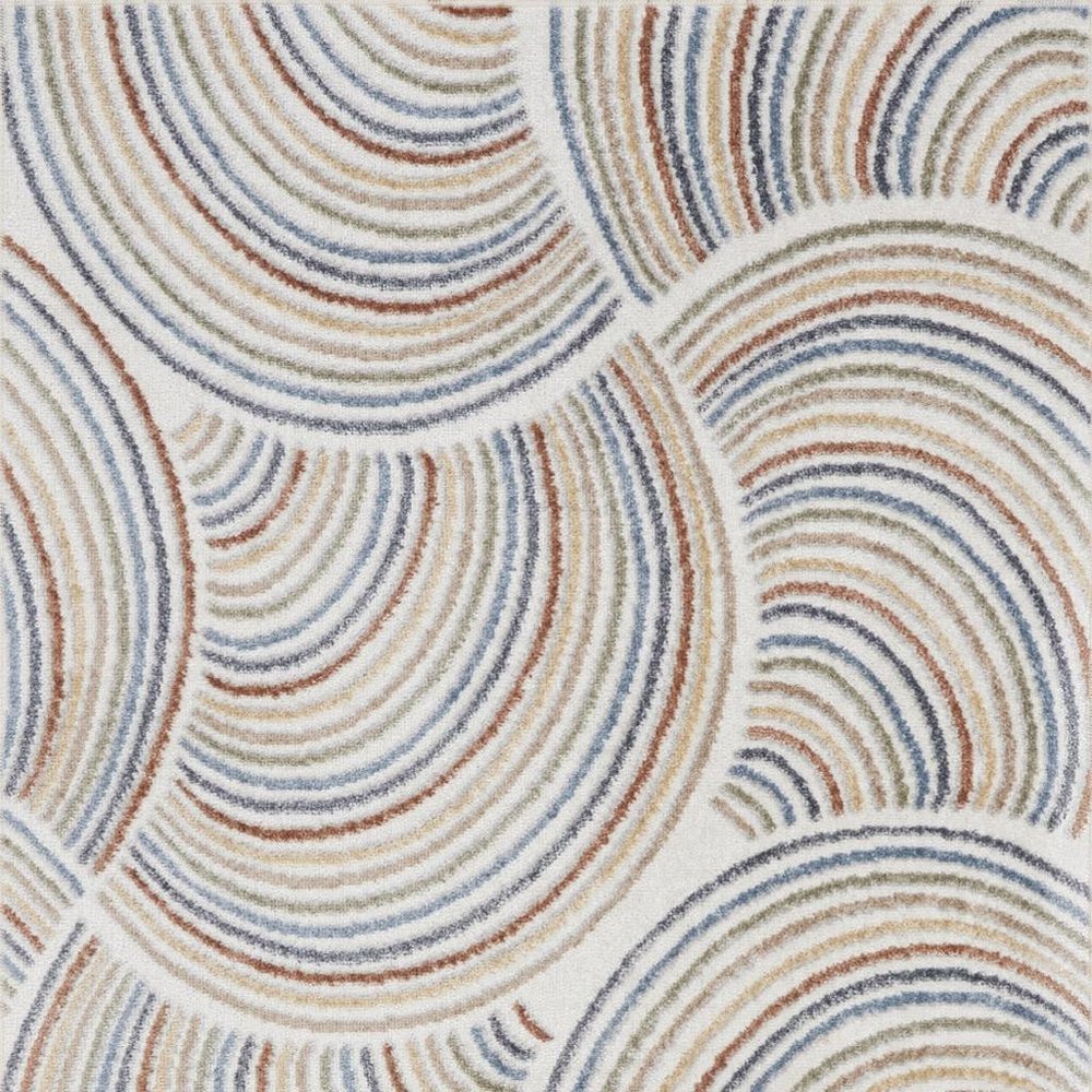 3' X 5' Blue and Ivory Abstract Power Loom Washable Area Rug