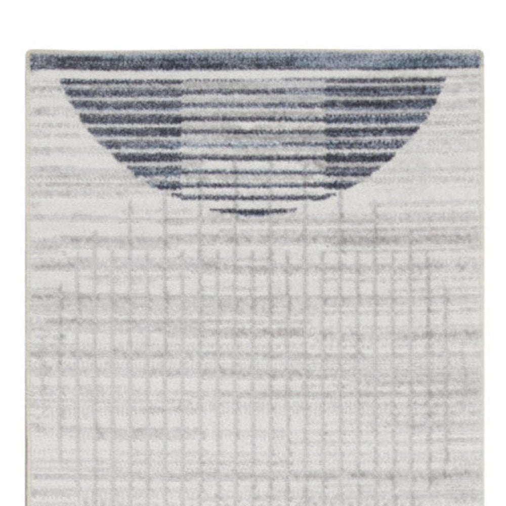 10' Blue And Ivory Geometric Washable Runner Rug