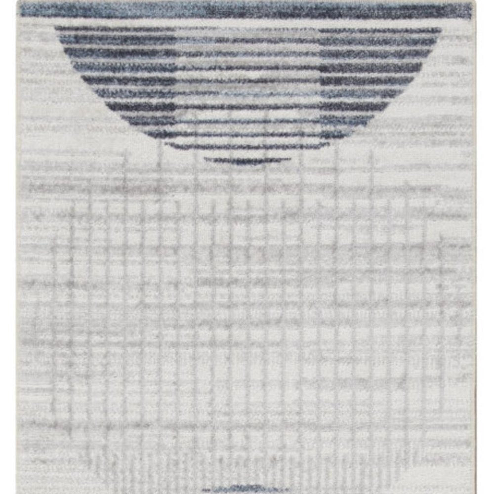 12' Blue And Ivory Geometric Washable Runner Rug