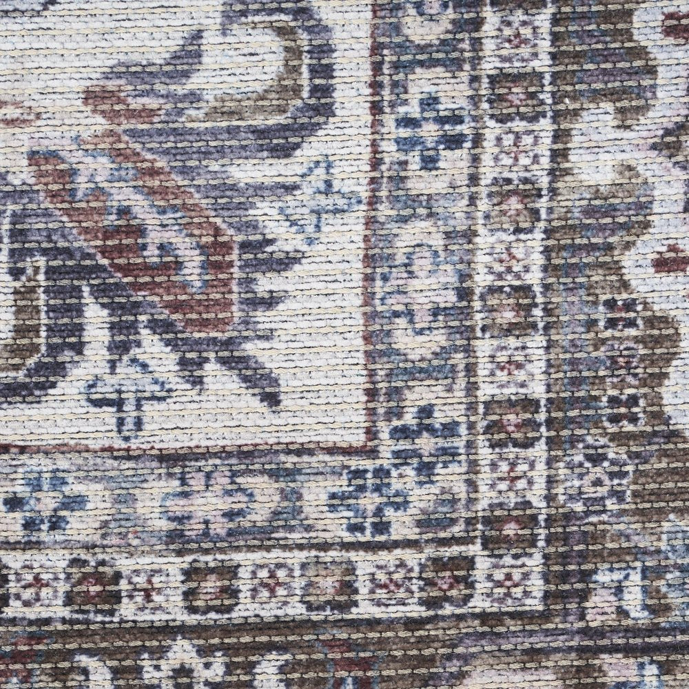 8' Green and Ivory Floral Power Loom Distressed Washable Runner Rug