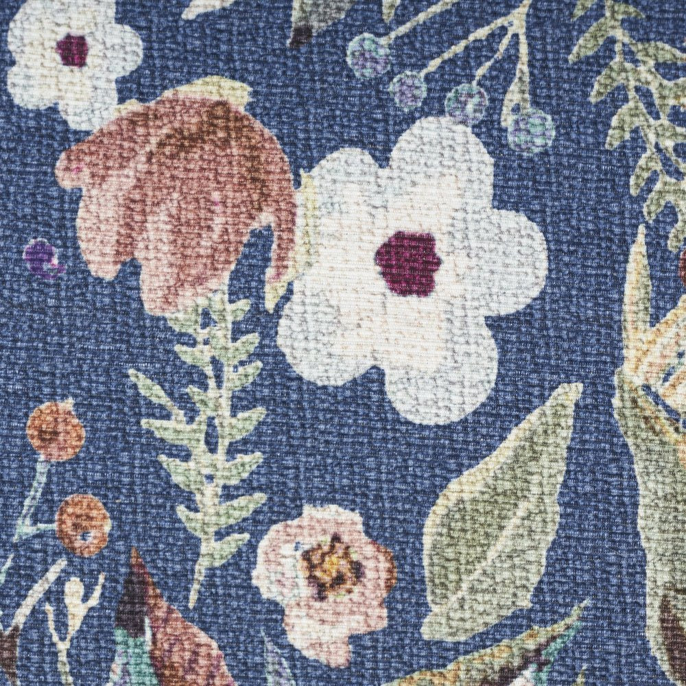 8' Blue Floral Washable Runner Rug