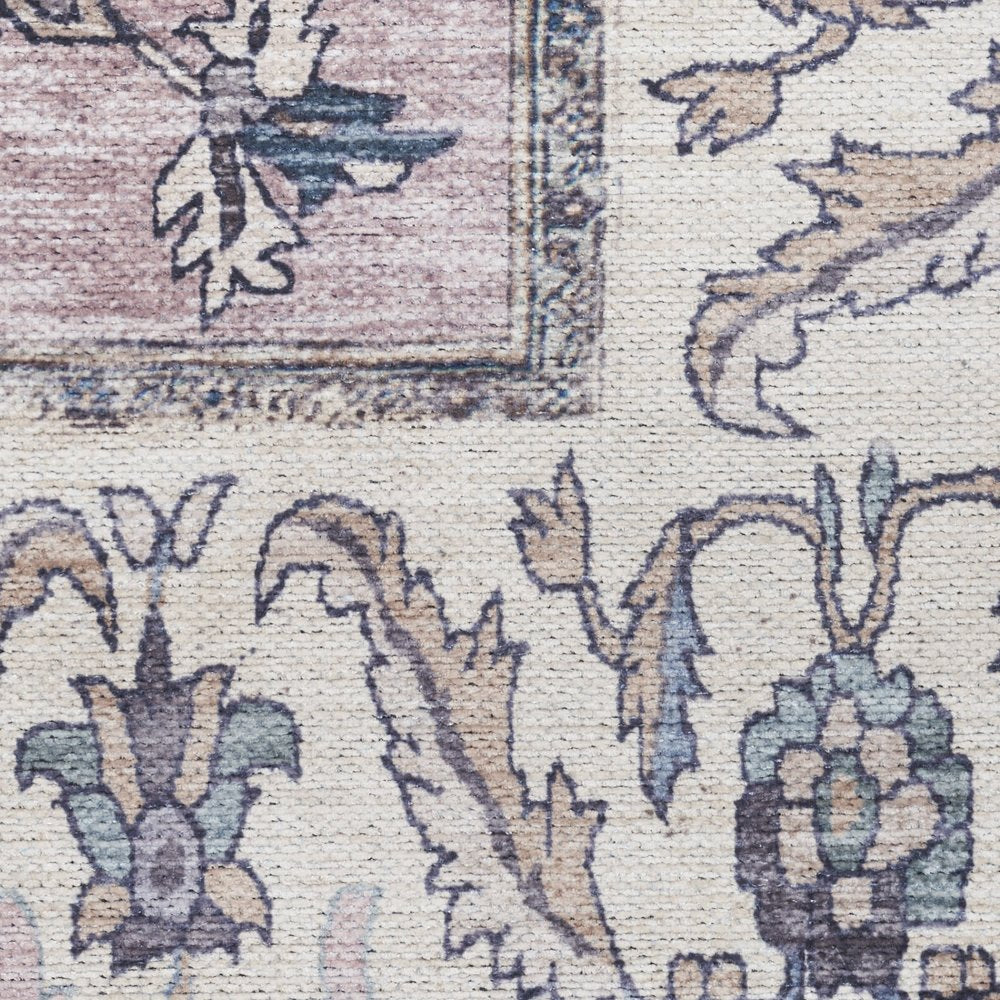 5' X 7' Beige and Gray Oriental Power Loom Distressed Washable Non Skid Area Rug