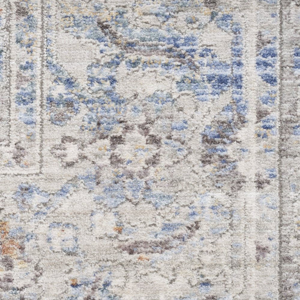 12' Gray and Gold Oriental Power Loom Distressed Runner Rug