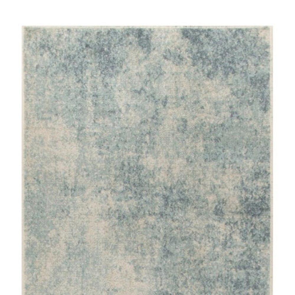 10' Blue And Ivory Abstract Washable Runner Rug