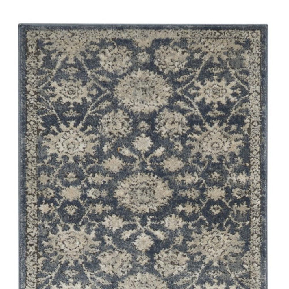 10' Beige And Blue Floral Medallion Runner Rug