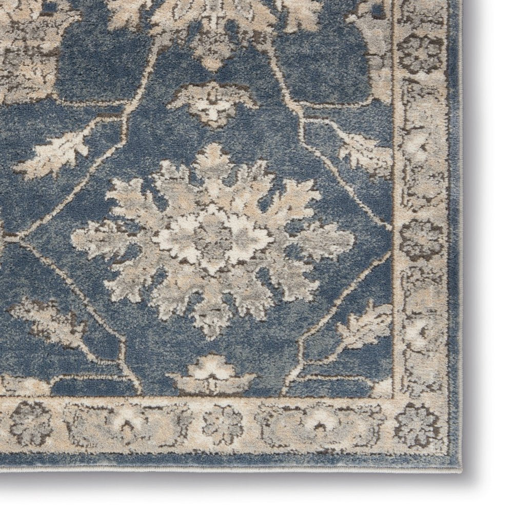 8' X 10' Beige and Blue Floral Medallion Power Loom Area Rug