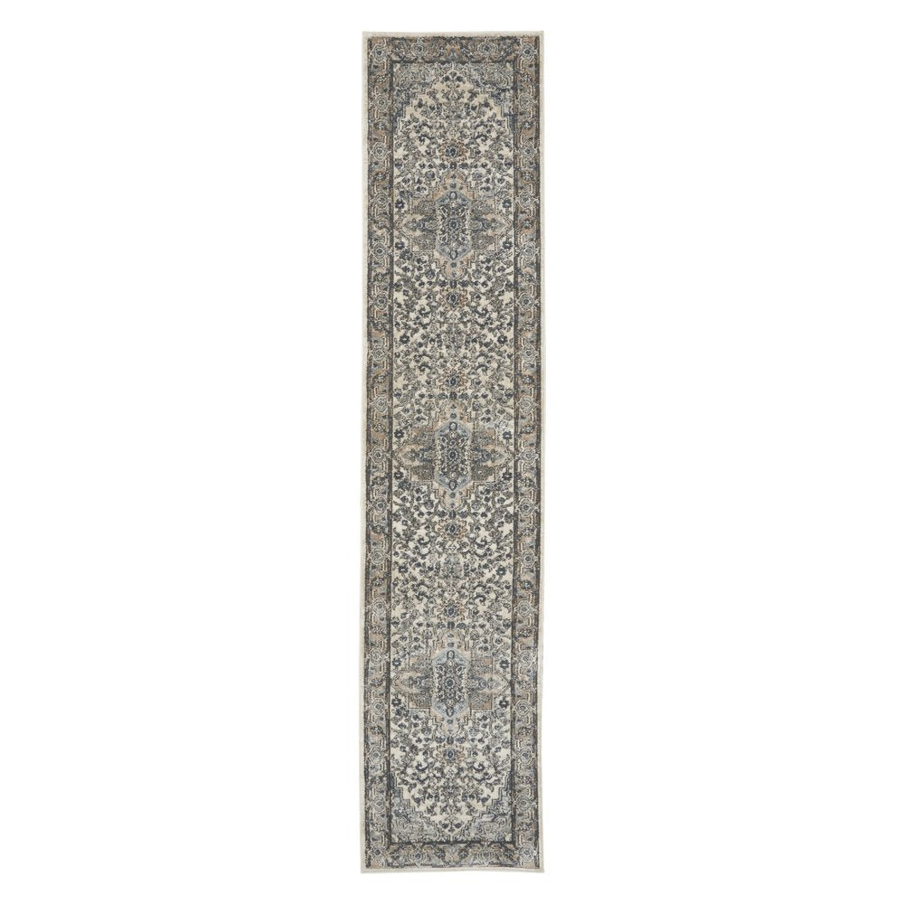 16' Gray And Ivory Medallion Distressed Runner Rug