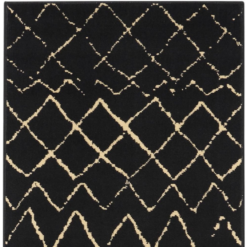 8' Black And Ivory Abstract Distressed Runner Rug