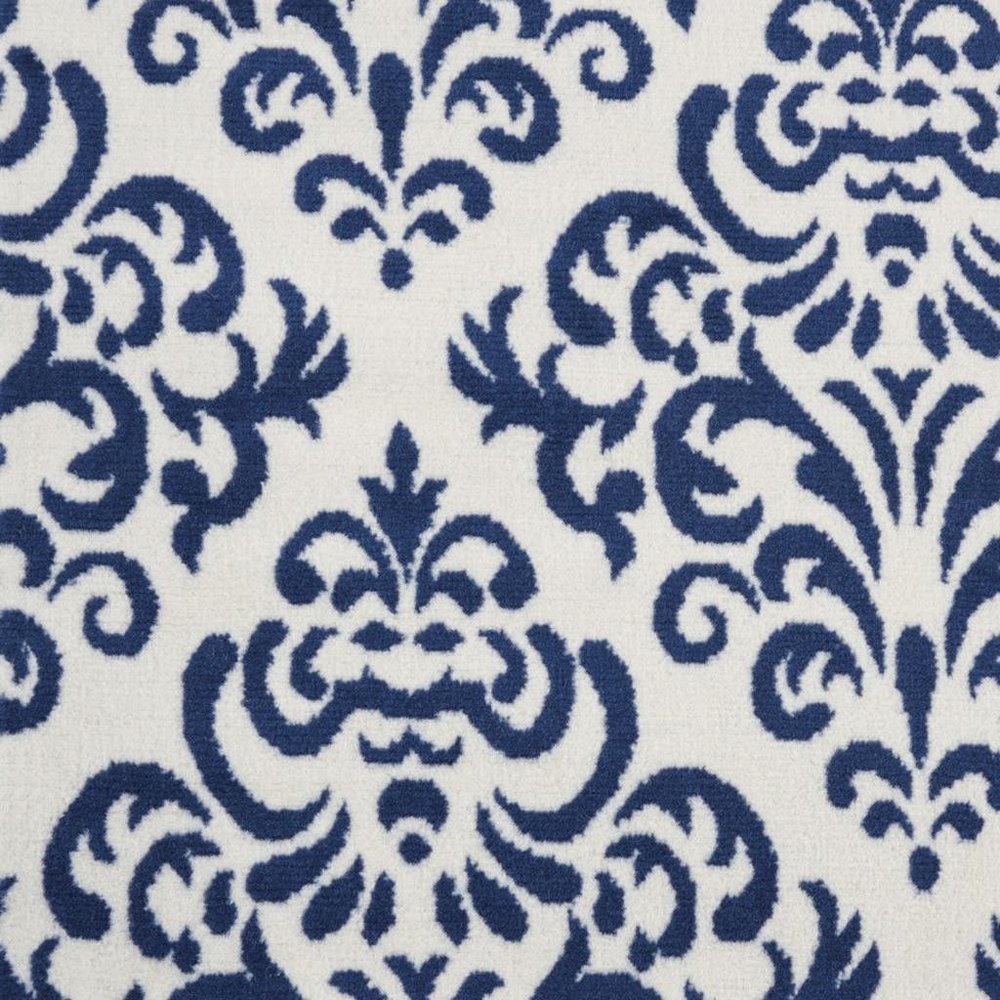 6' X 9' Blue and White Damask Power Loom Area Rug