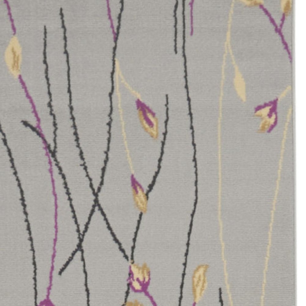 10' Gray Floral Vines Runner Rug