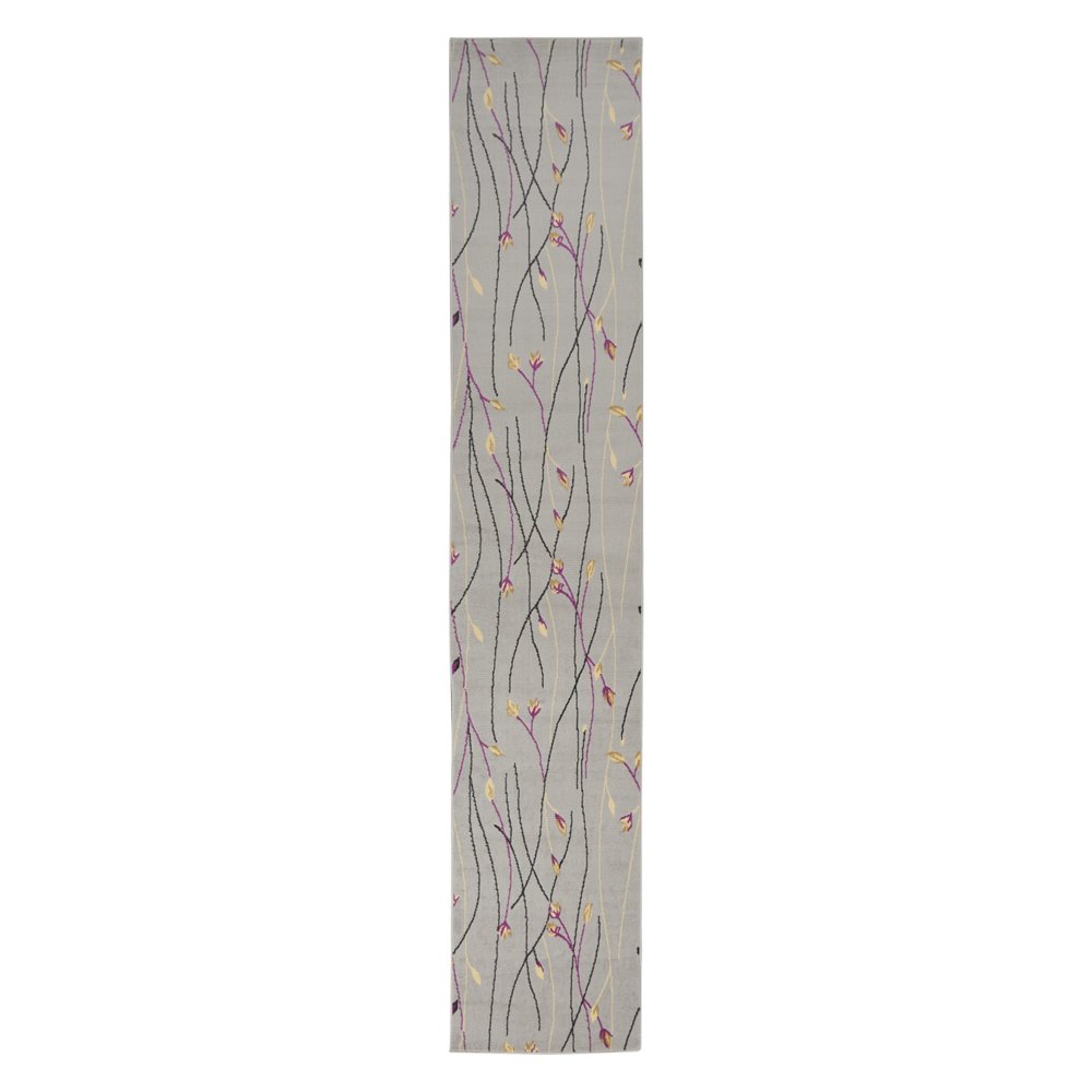 12' Gray Floral Vines Runner Rug