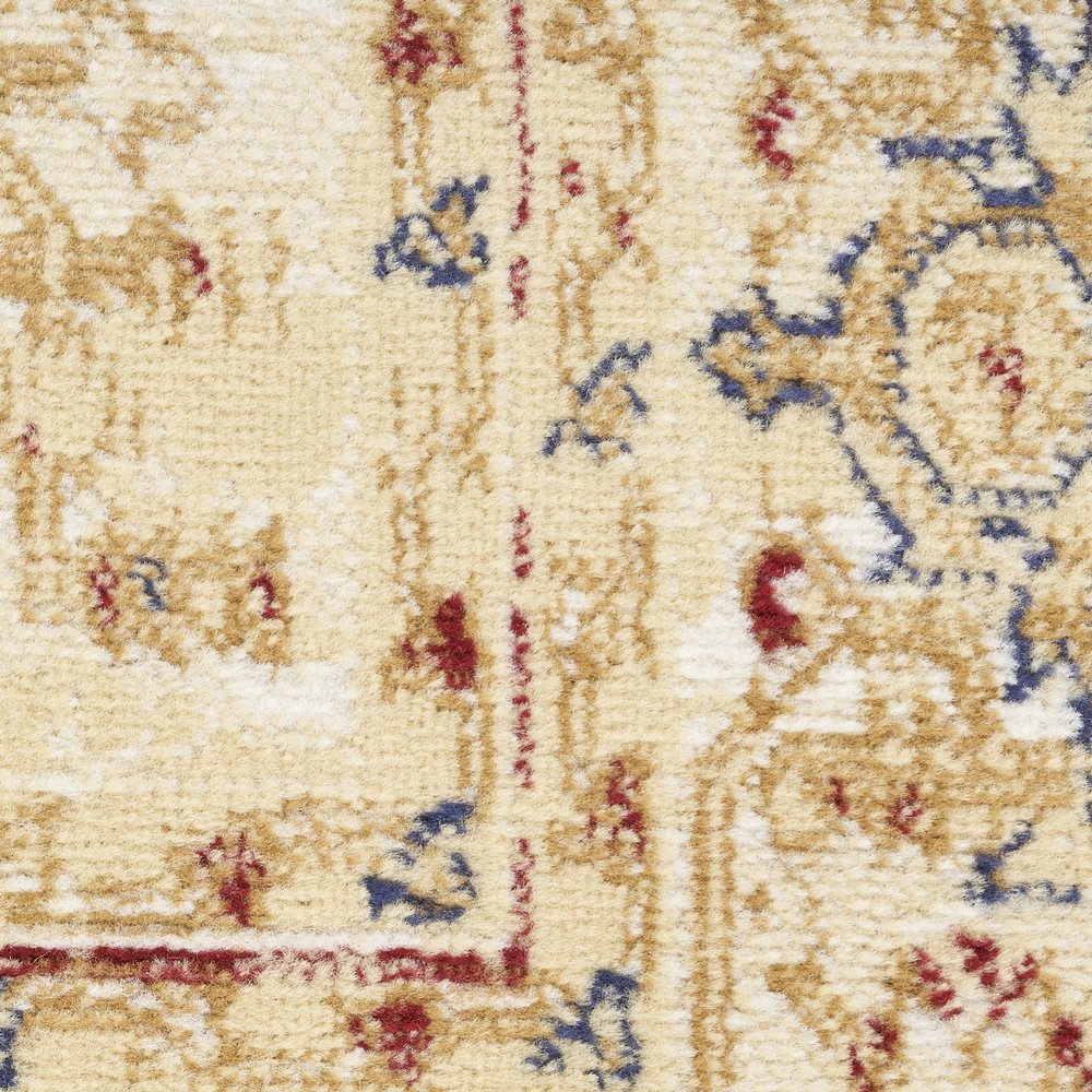 8' Beige And Ivory Medallion Distressed Runner Rug