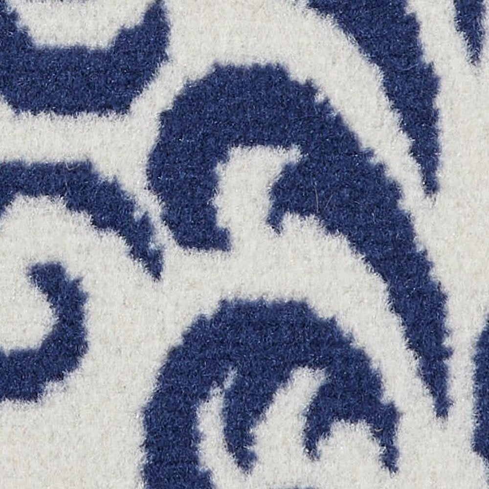 2' X 4' Blue And White Damask Area Rug