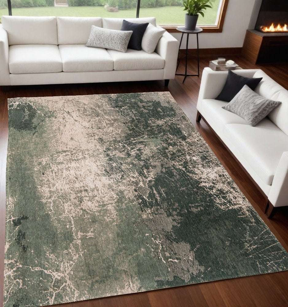 5' X 7' Beige and Green Abstract Non Skid Area Rug