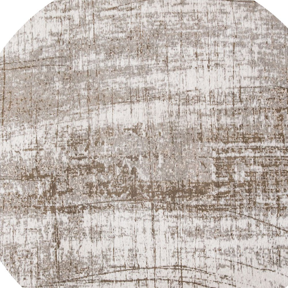 8' Gray and Beige Round Abstract Non Skid Area Rug