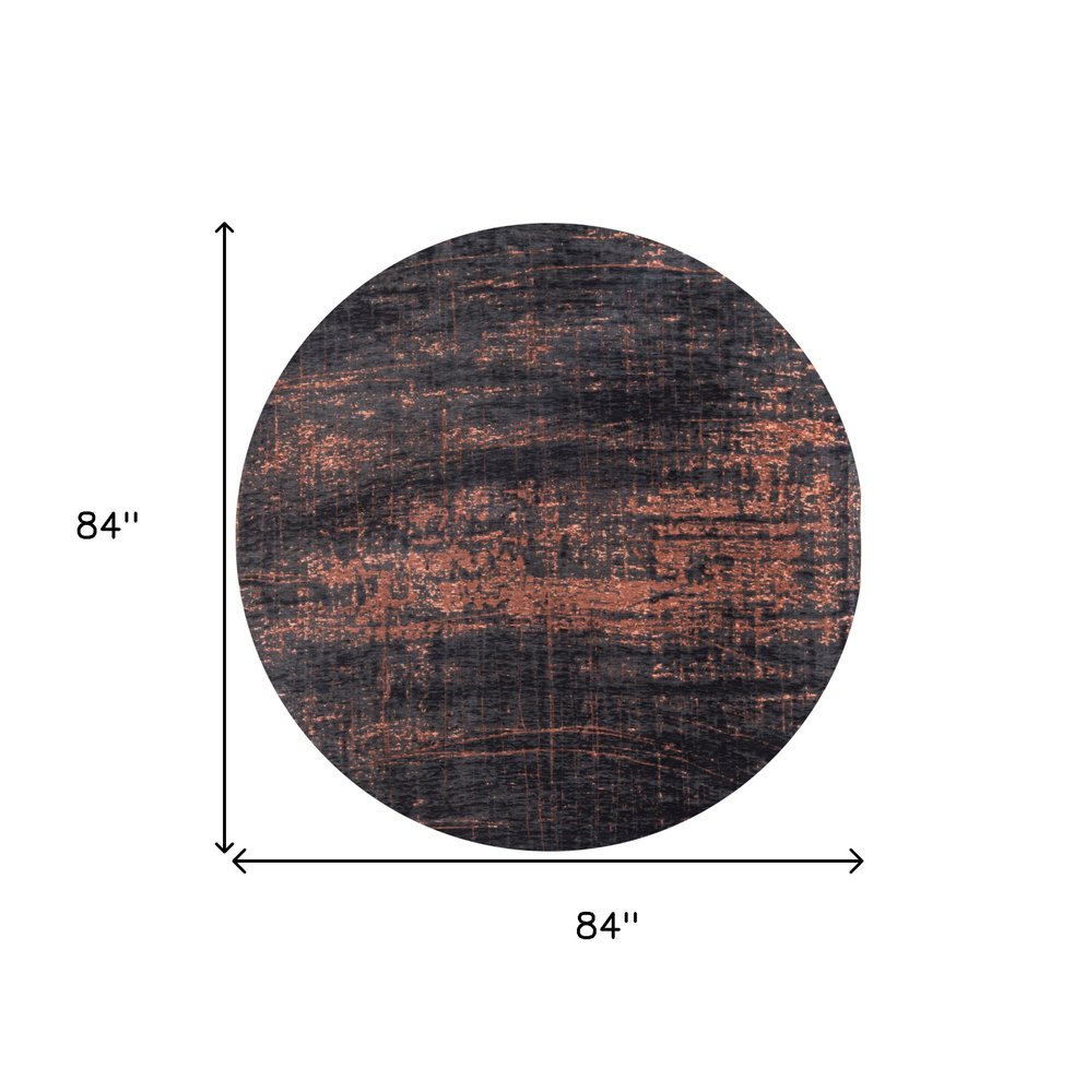 8' Black and Gold Round Abstract Non Skid Area Rug