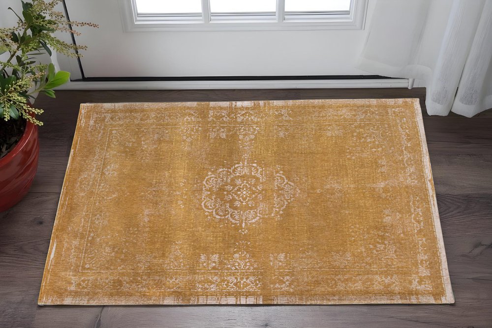 3' X 5' Orange and White Medallion Non Skid Area Rug