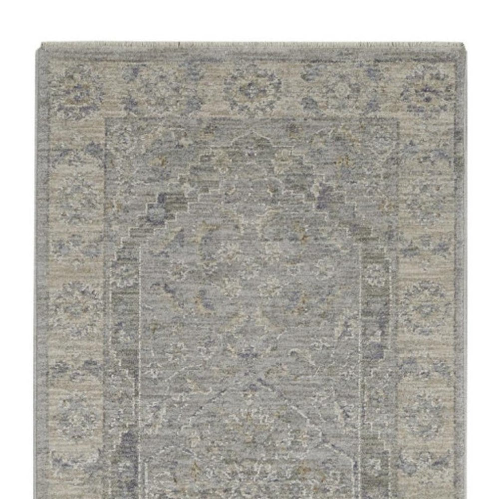 10' Gray Floral Runner Rug