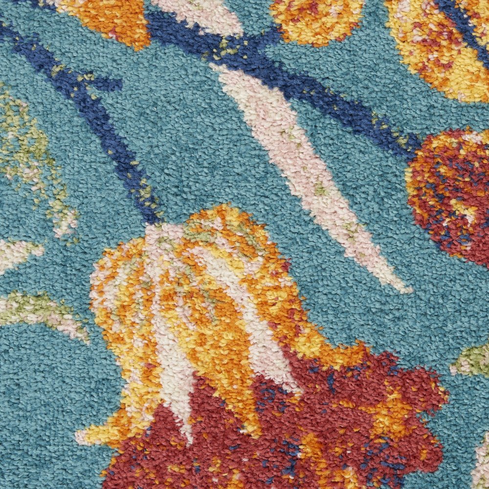 9' X 12' Aqua Floral Power Loom Area Rug
