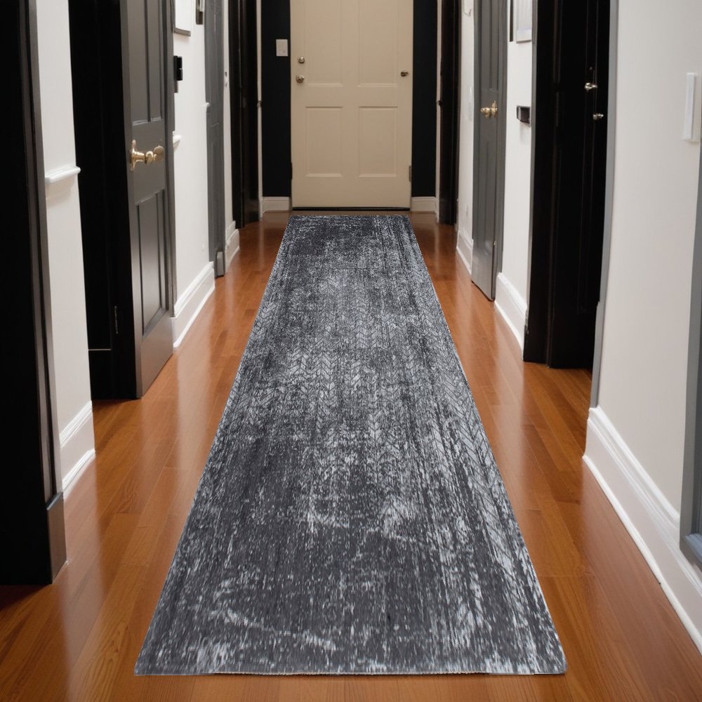 10' Black And Gray Chevron Runner Rug