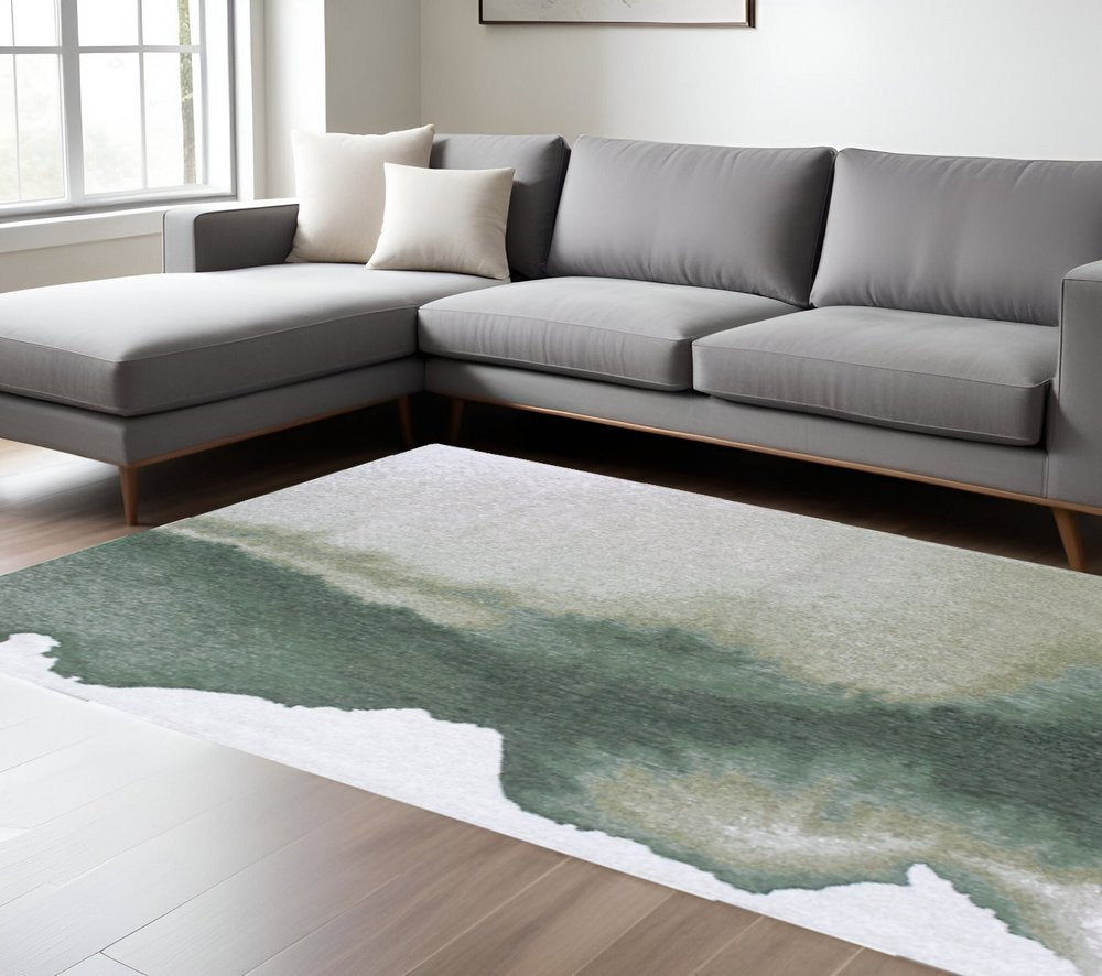 7' X 9' Gray and Green Abstract Non Skid Area Rug