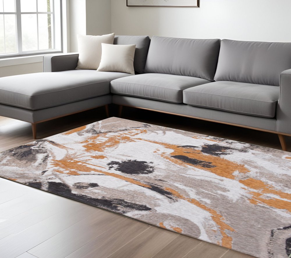 6' X 8' Gray and White Abstract Non Skid Area Rug