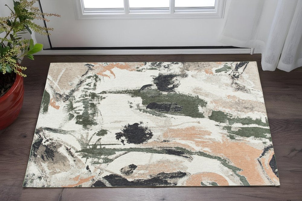 3' X 5' Gray and Orange Abstract Non Skid Area Rug