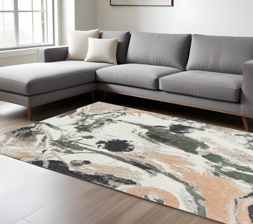 6' X 8' Gray and Orange Abstract Non Skid Area Rug