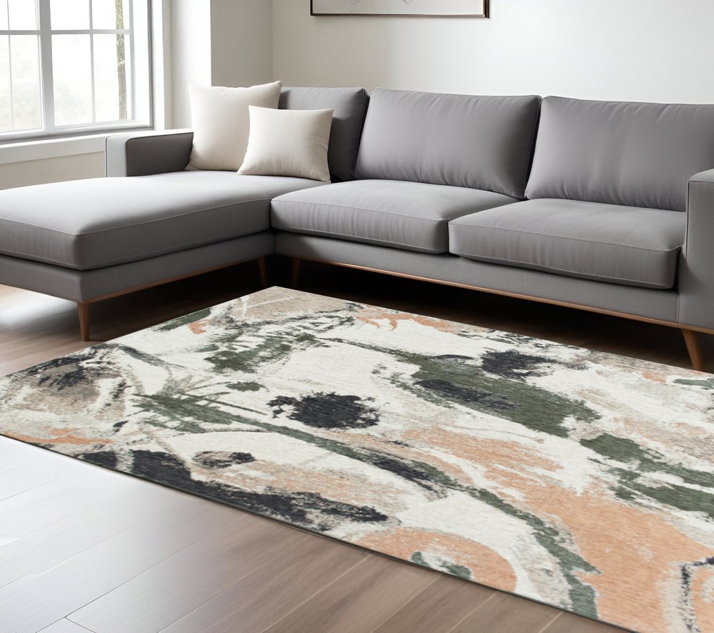 8' X 11' Gray and Orange Abstract Non Skid Area Rug