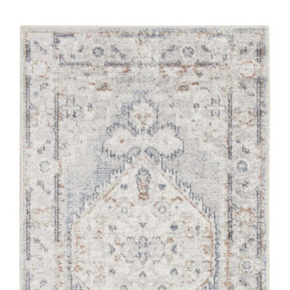 6' Blue Oriental Distressed Runner Rug