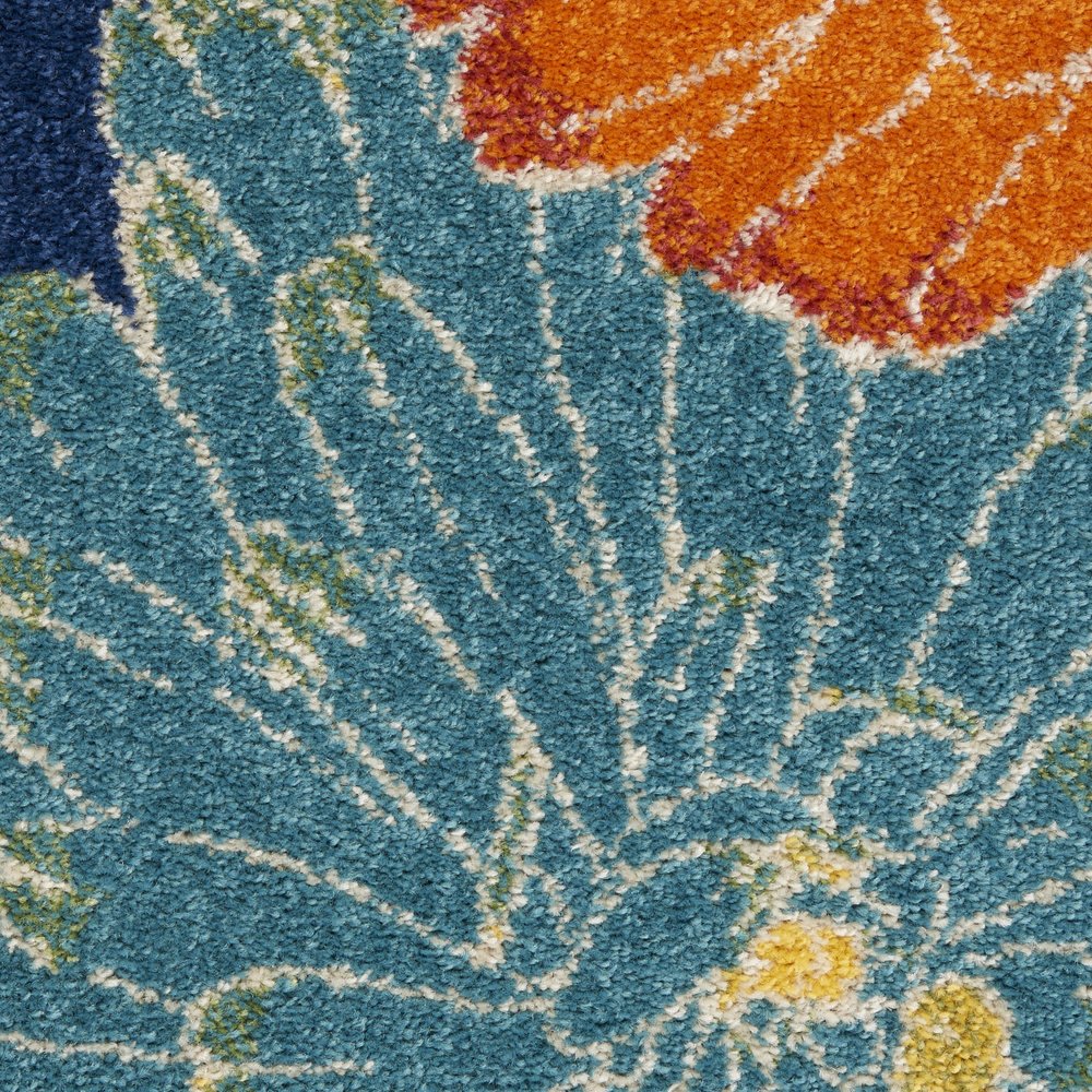 9' X 12' Blue Botanical Leaves Power Loom Area Rug