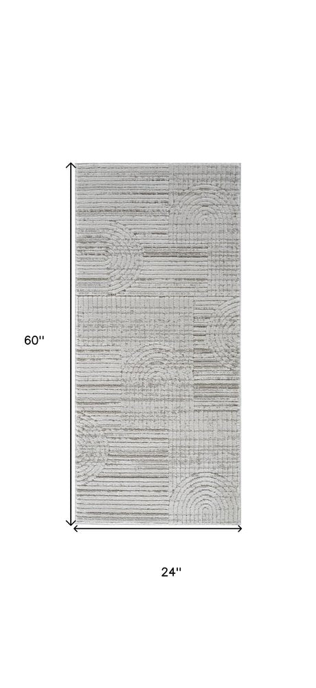 2' X 5' Gray and Ivory Abstract Distressed Area Rug