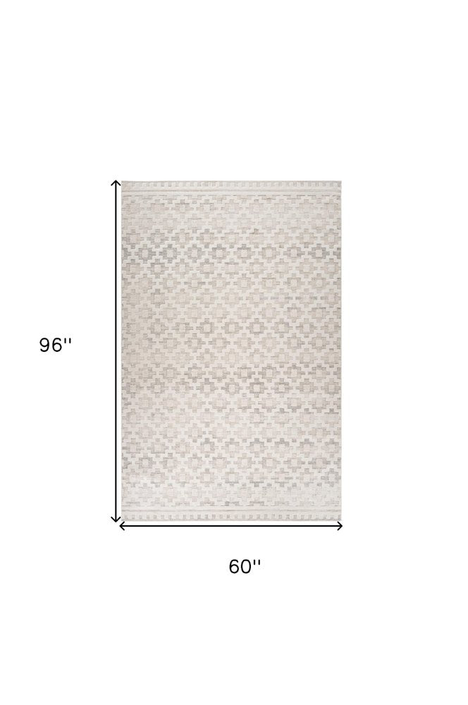 5' X 8' Cream and Beige Moroccan Area Rug