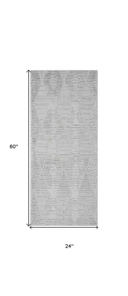 2' X 5' Gray and Ivory Geometric Distressed Area Rug