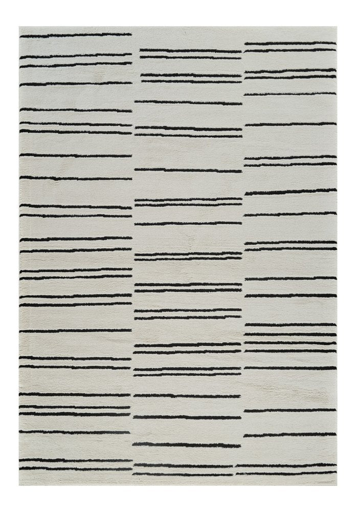 7' X 10' Cream and Black Abstract Distressed Area Rug