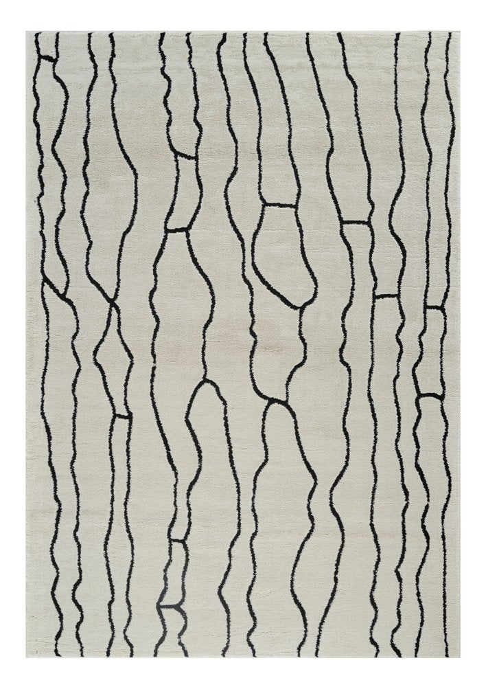 4' X 6' Cream and Black Abstract Distressed Area Rug