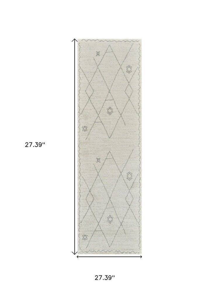 8' Cream and Beige Abstract Non Skid Runner Rug