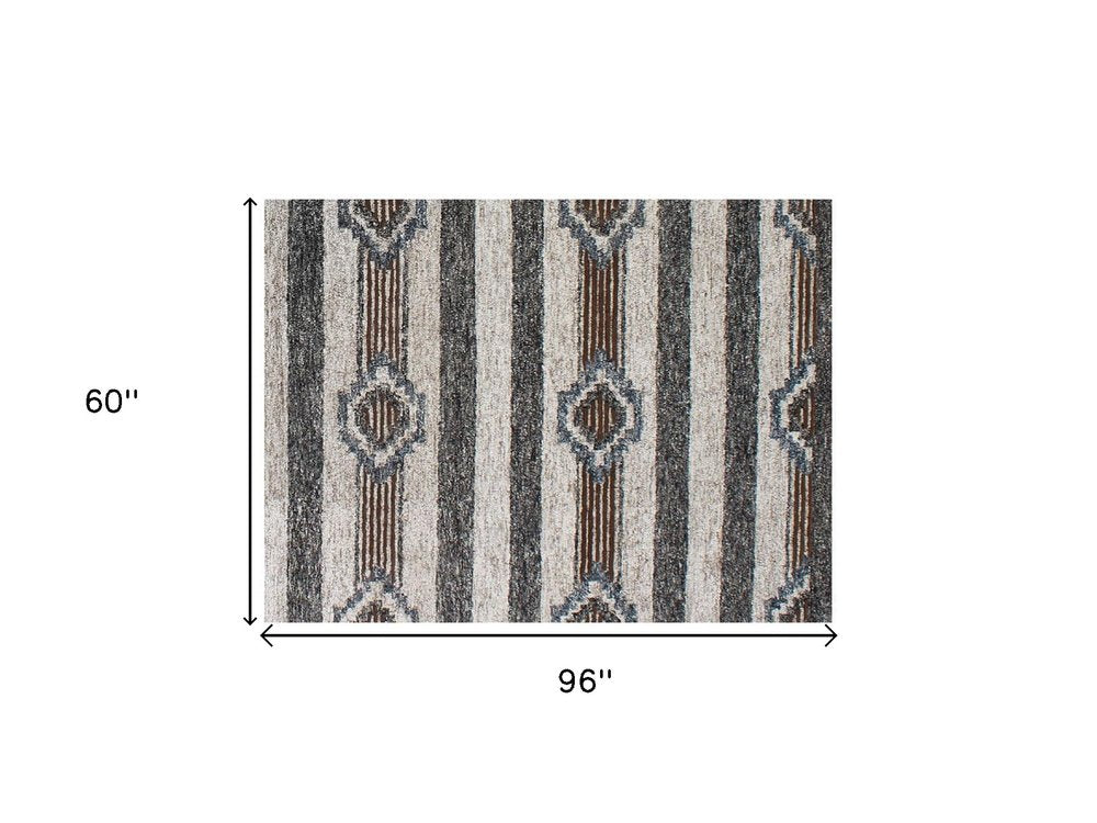 5' X 8' Beige Abstract Geometric Hand Tufted Non Skid Area Rug