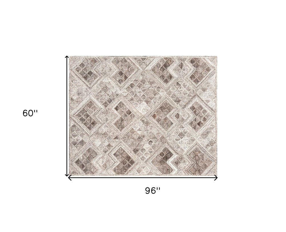 5' X 8' Silver Abstract Geometric Hand Tufted Non Skid Area Rug