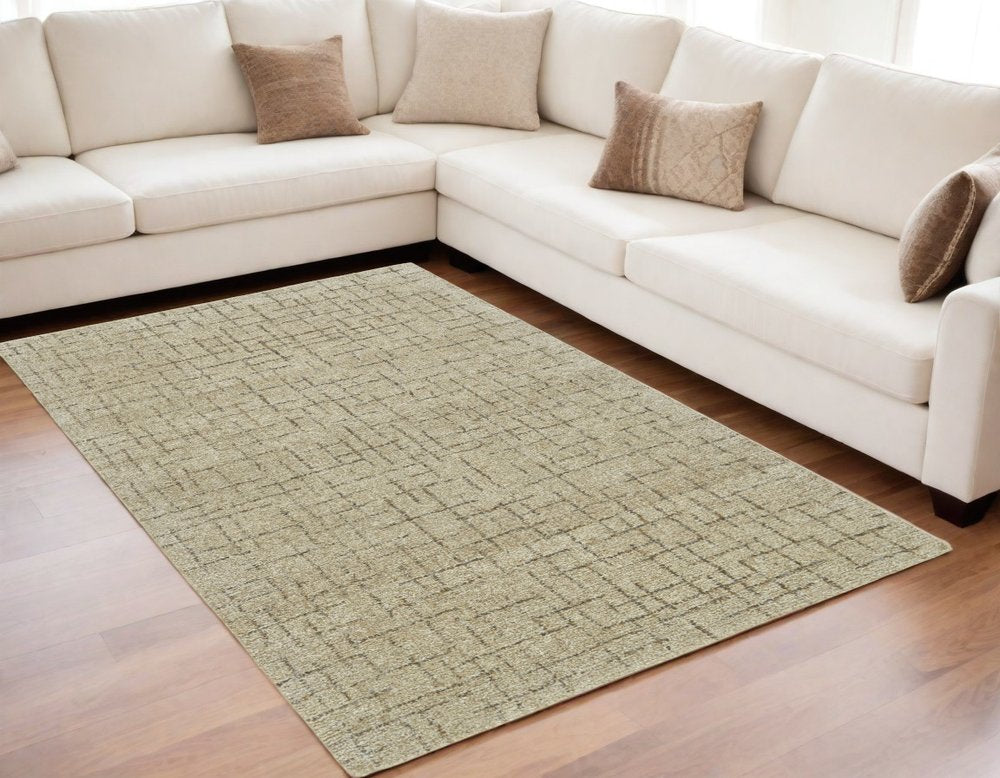 5' X 8' Tan and Gray Wool Geometric Hand Tufted Area Rug