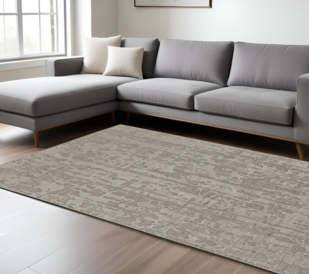 6' X 9' Taupe Abstract Hand Woven Area Rug