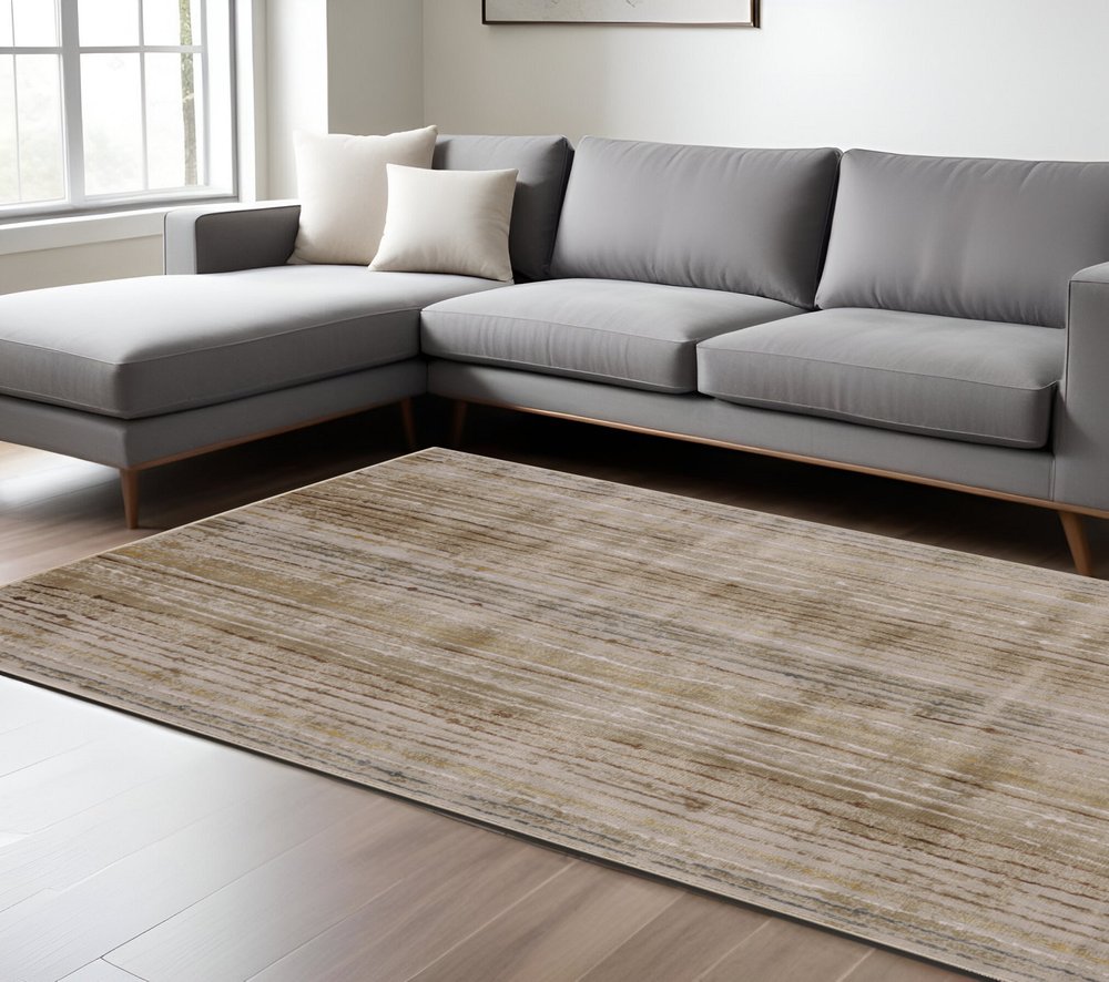 10' X 13' Brown and Tan Striped Power Loom Area Rug