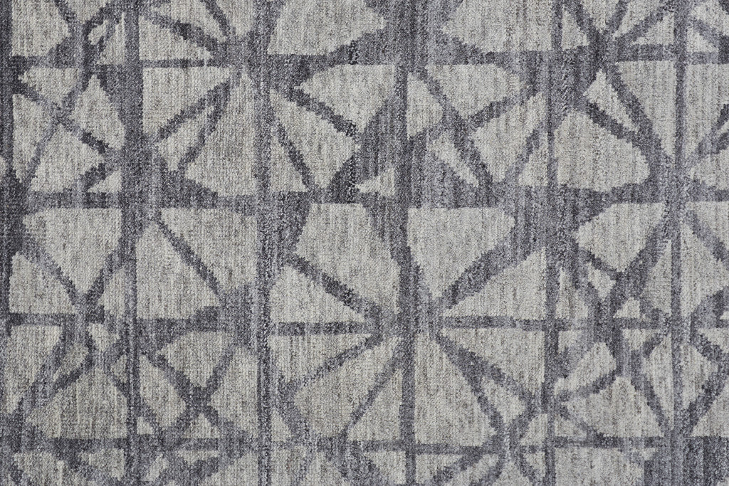 5' X 8' Gray Wool Geometric Hand Knotted Distressed Area Rug